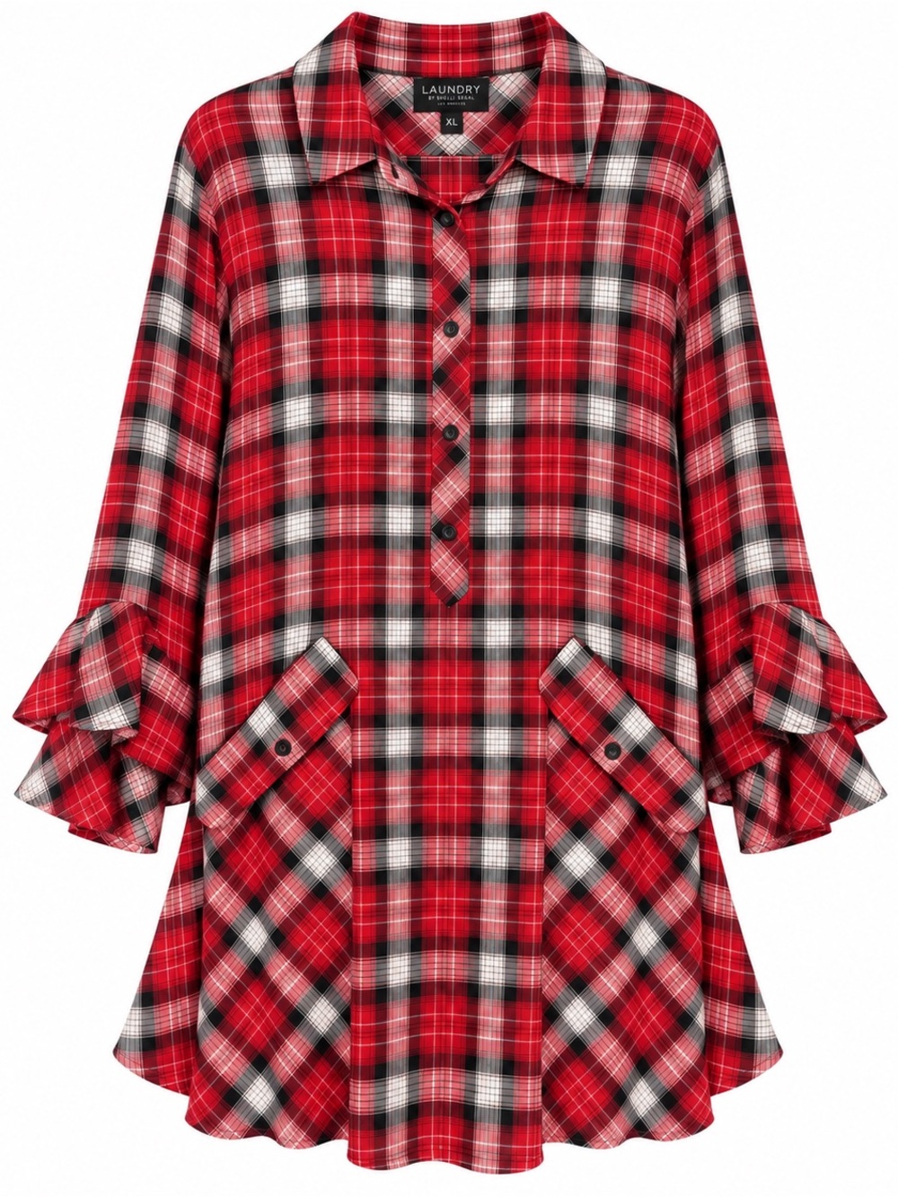 Laundry by Shelli Segal Garnet Plaid Ruffle Sleeve Shirtdress